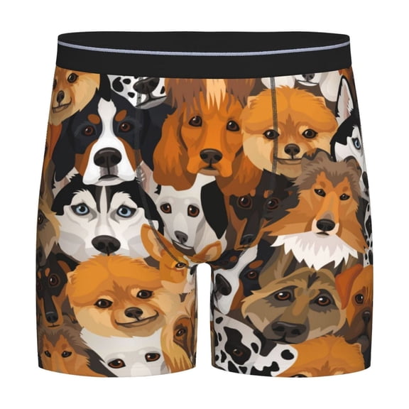 Xecao Dogs Different Breeds Print Boxer Briefs for Men's Stretch Moisture-Wicking Underwear, Mid-Rise Classics breathable fabric