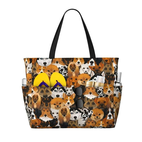 Xecao Dogs Different Breeds for versatile beach bag for women includes zipper pockets and waterproof material, ideal for vacations and adventures.