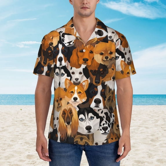 Xecao Dogs Different Breeds print Hawaiian shirt - a stylish short-sleeve button-down for men, perfect for casual beach and tropical outings.