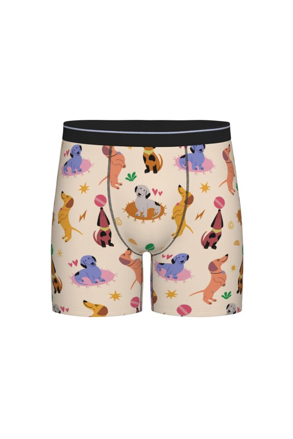 Dogs In Different Poses Print Boxer Briefs for Men's Stretch Moisture-Wicking Underwear, Mid-Rise Classics breathable fabric