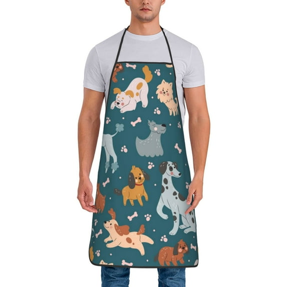 Xecao Dogs Print Funny BBQ Chef Aprons for Men Women,Adjustable Kitchen Cooking Aprons with Pocket Waterproof Oil Proof No Pilling Fading