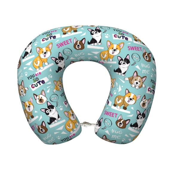 Xecao Dogs Print Memory Foam Cervical Neck Pillow Versatile U-Shaped Pillows for Home,Office,Camping,Travelling,Soft Washable Cover
