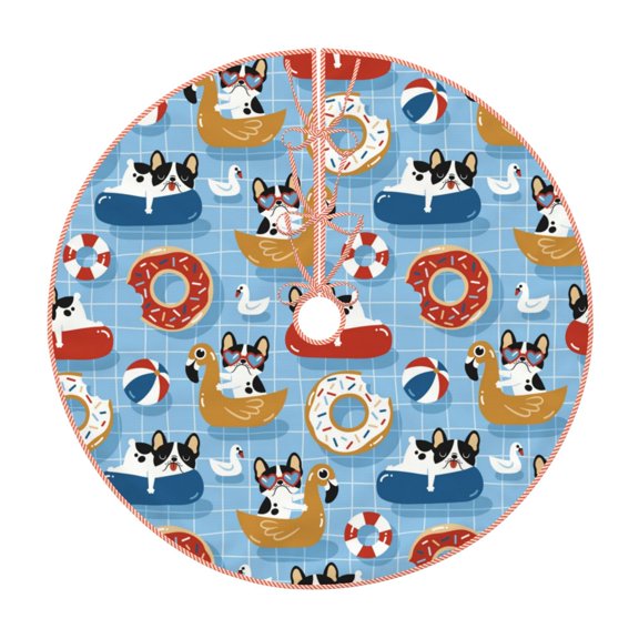 Xecao Dogs With Pool Floats Pattern Christmas Tree Skirt Holiday Part Decorations for Christmas Tree, Farmhouse Christmas Decor Xmas Holiday Home Party Decorations-36"