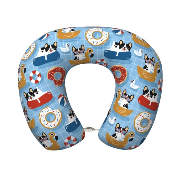 Xecao Dogs With Pool Floats Print Memory Foam Cervical Neck Pillow Versatile U-Shaped Pillows for Home,Office,Camping,Travelling,Soft Washable Cover