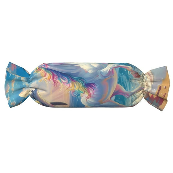 Xecao Dolphin Rainbow Horse Print+Candy-Inspired Plush Pillow for Men Women Suitable for Beds, Sofas, Game Rooms Drawstring Closure