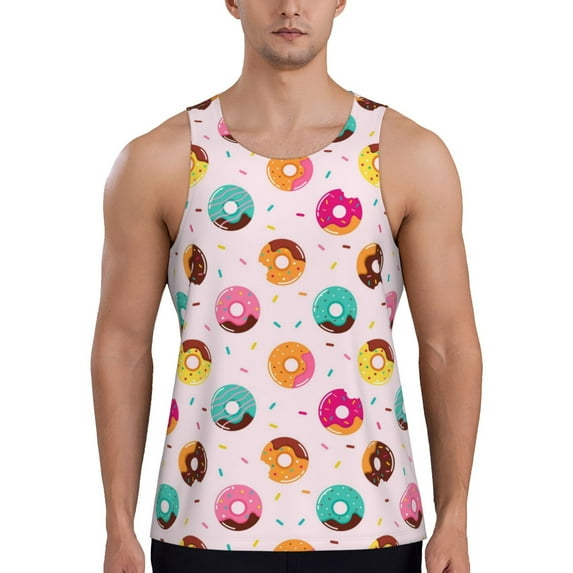 Xecao Donut Men's Tank Top Workout Quick Dry Sleeveless Gym Jogging Muscle Shirts Summer Swim Beach Tops