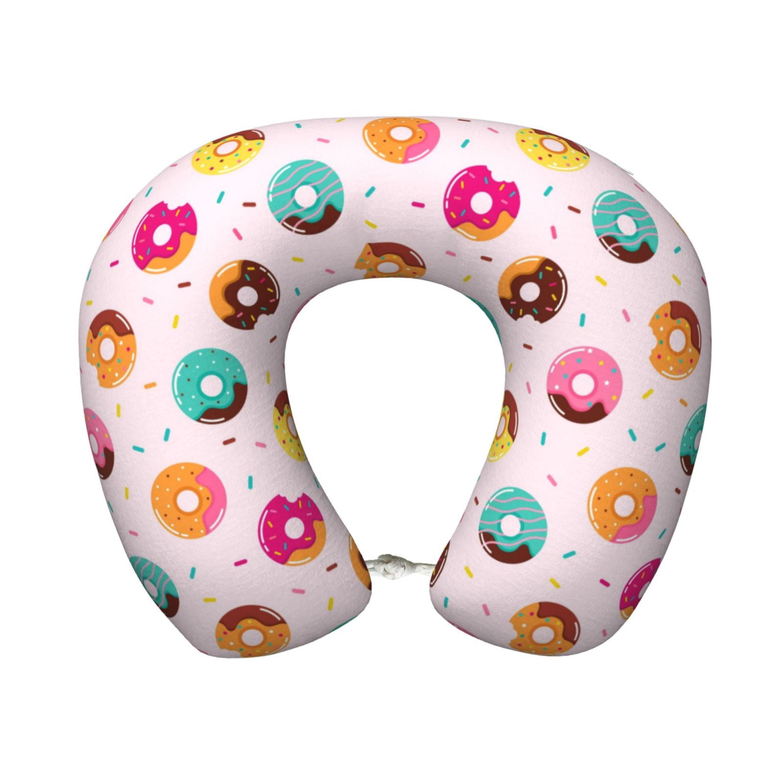 Xecao Donut Print Memory Foam Cervical Neck Pillow Versatile U-Shaped Pillows for Home,Office,Camping,Travelling,Soft Washable Cover