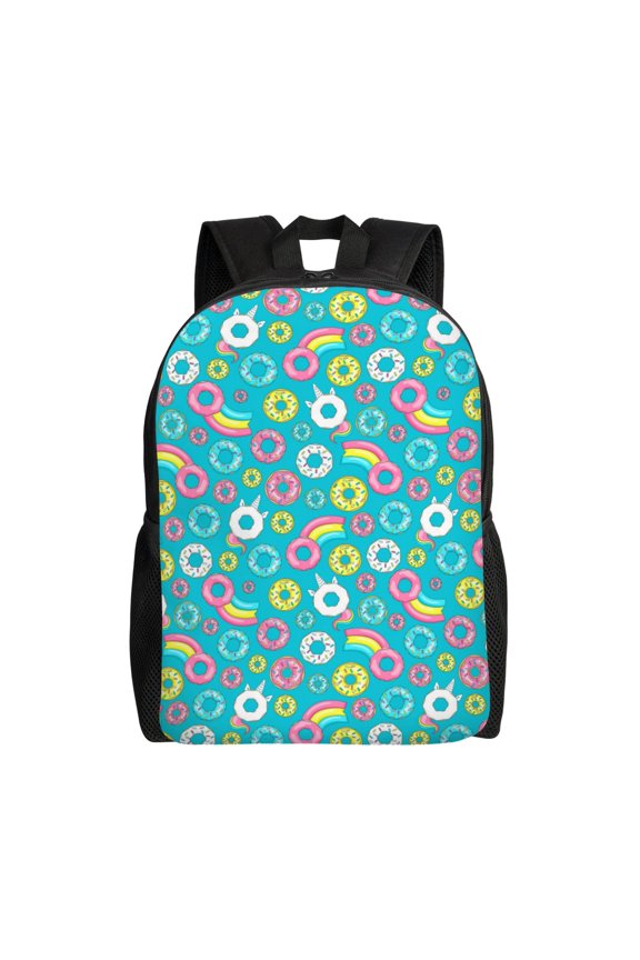 Donut Print School Backpack with Laptop Compartment Small Travel Laptop Backpack for Women Men Waterproof College Backpack Simple School Bag
