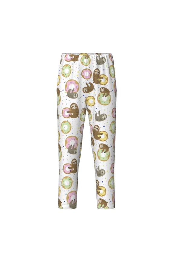 Donut Sloth Print Teenagers' Pajama Pants Long Sleep Pants Soft Elastic Waist Pajama Bottoms Elastic waist with 2 Pockets 5-16 Years-Large