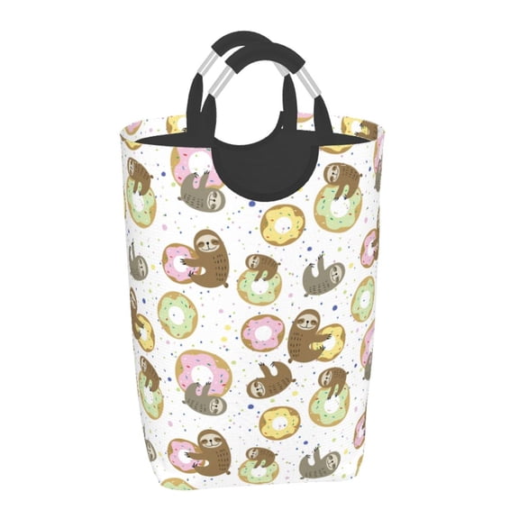 Xecao Donut Sloth for Laundry Basket,Collapsible Large Laundry Hamper,Wash Bag for Laundry Room, Rolling Laundry Basket with Handles