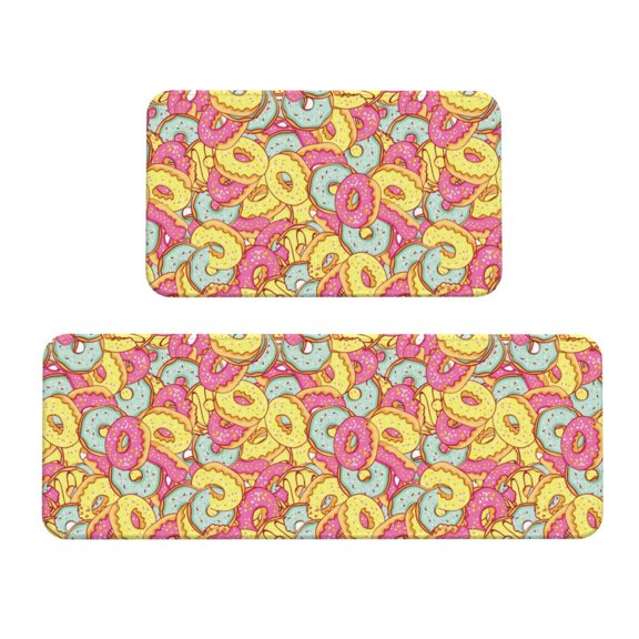 Xecao Donut and Blue Patten Kitchen Rugs and Mats Sets,2 Pieces Non-Slip Washable Rugs, Kitchen Mat for Floor,Suit for Kitchen Decor and Accessories