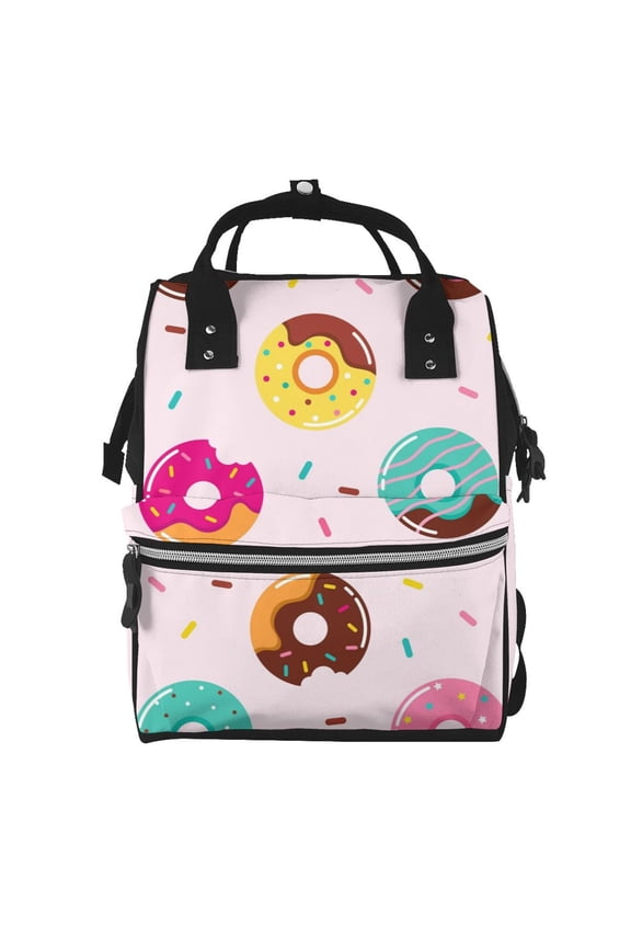 Donut print Large Capacity Nappy Bag is a multi-functional waterproof travel backpack, perfect as a nursing bag or mummy backpack for women