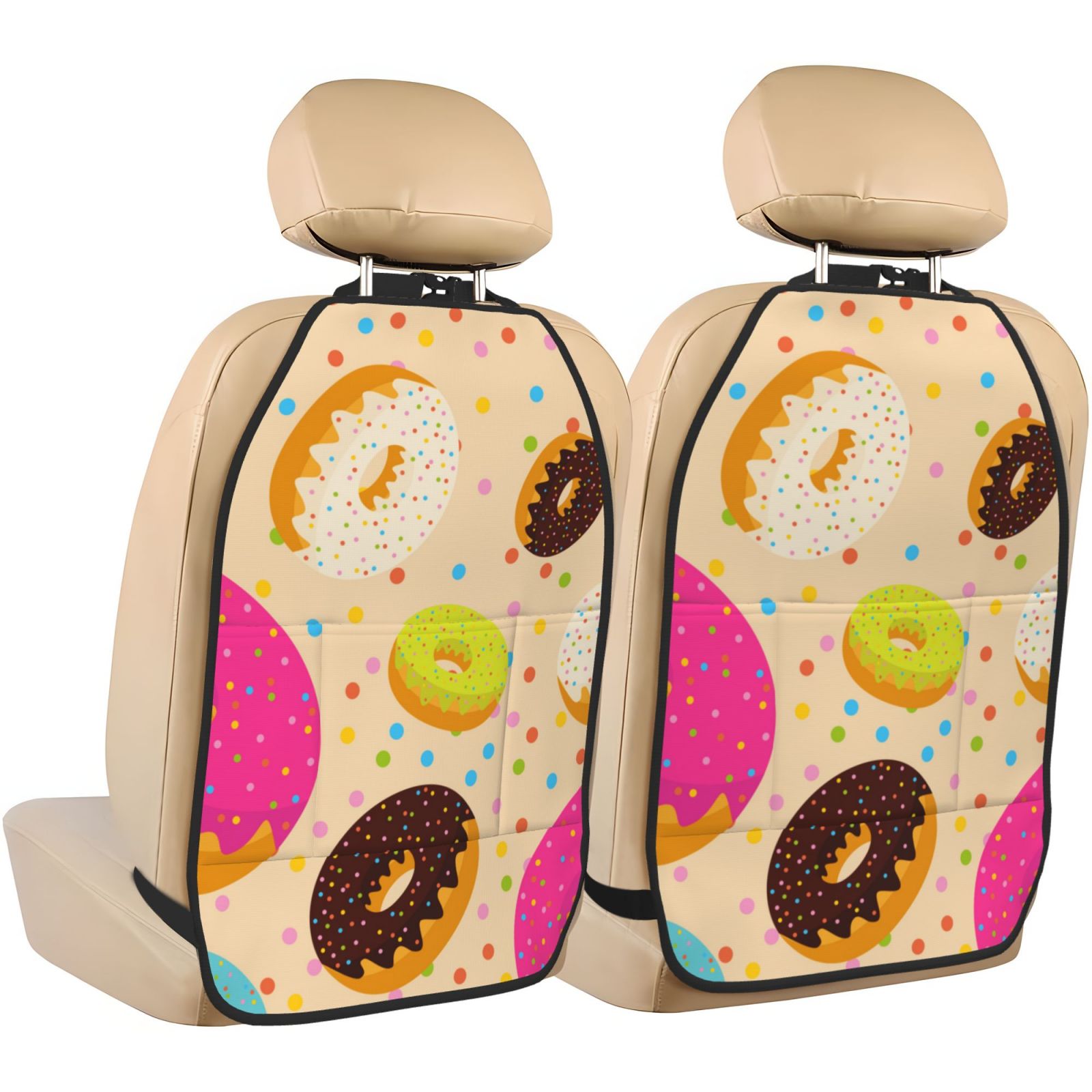 Xecao Donuts Pattern Car Seat Back Protector 2 Pack Large Capacity Pocket, Kick Mats Back Seat Protector