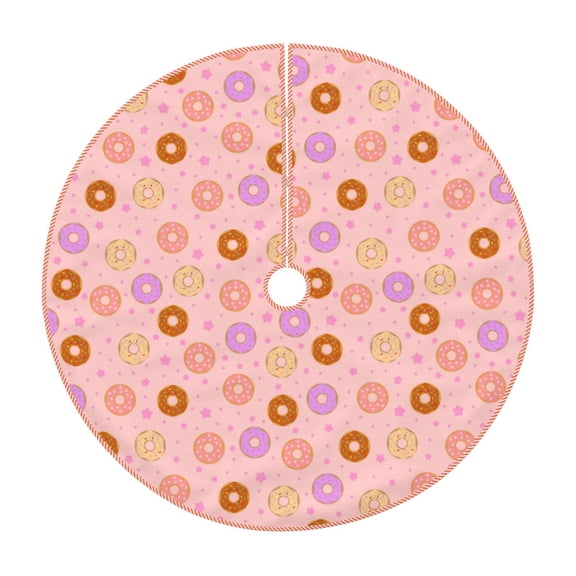 Xecao Donuts Pattern Christmas Tree Skirt Round Xmas Tree Mat Base Cover for Holiday Home Decorations-30"