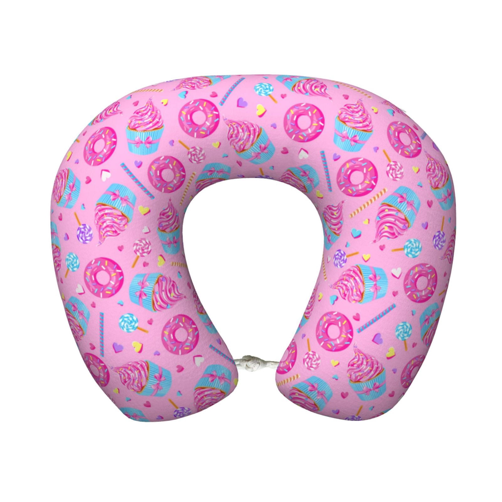 Xecao Donuts Print Memory Foam Cervical Neck Pillow Versatile U-Shaped Pillows for Home,Office,Camping,Travelling,Soft Washable Cover
