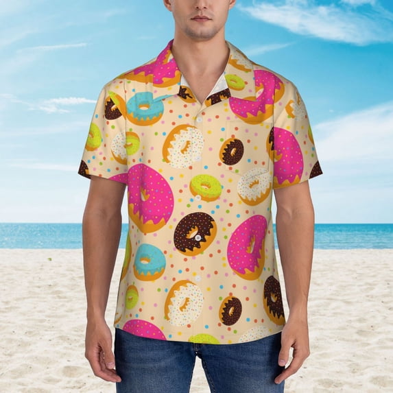 Xecao Donuts print Hawaiian shirt - a stylish short-sleeve button-down for men, perfect for casual beach and tropical outings.