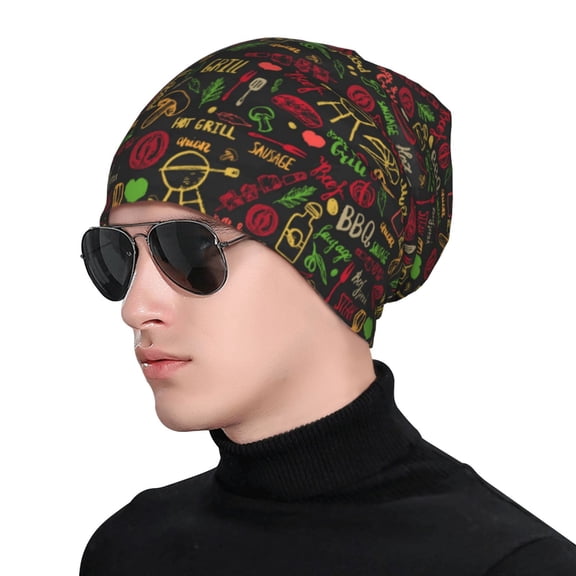 Xecao Doodle Barbeque 1 Print Beanie Knitted Hat for Men Women, Winter Fashion Knit Cuffed Caps Unisex
