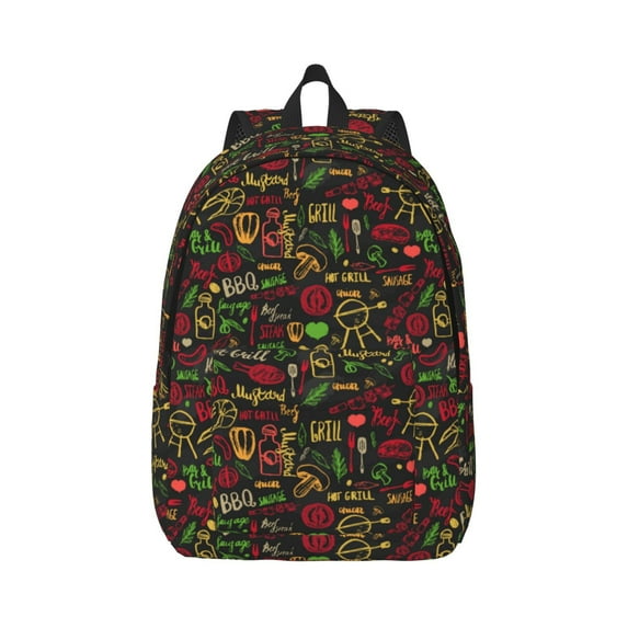 Xecao Doodle Barbeque 1 for Canvas College Laptop Backpack, Durable Rucksack Travel Notebook Bag School Backpack Book Bag for Men Women