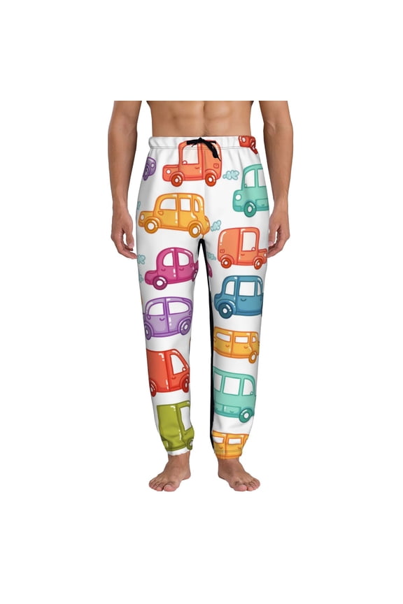 Doodle Cars Print Active Tech Joggers for Men, Mens Sweatpants Lounge Pants with Pockets-Small