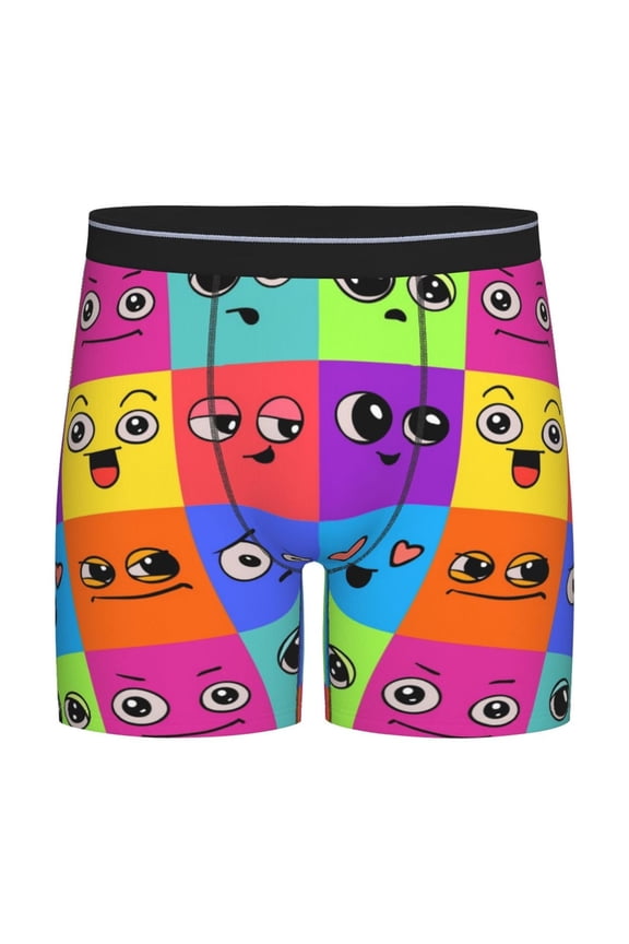 Doodle Faces Emotions Print Boxer Briefs for Men's Stretch Moisture-Wicking Underwear, Mid-Rise Classics breathable fabric