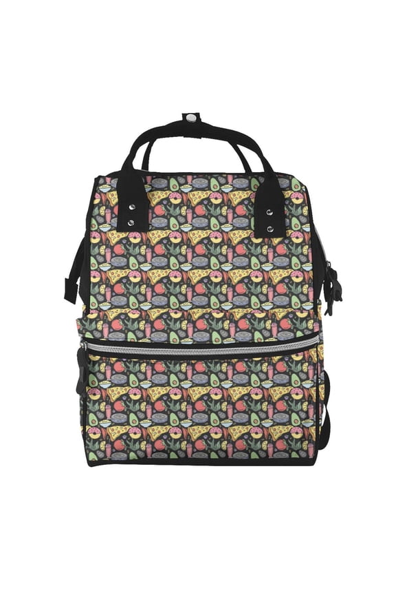 Doodle Food print Large Capacity Nappy Bag is a multi-functional waterproof travel backpack, perfect as a nursing bag or mummy backpack for women