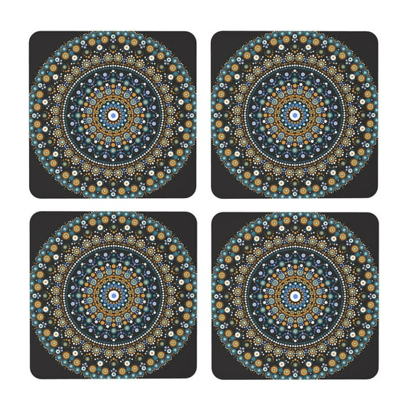 Xecao Dot Mandala for MDF Cork Coaster 4 Pcs,Drink Coasters,Suit for House Warming Gifts New Home ,Coffee Table Decor-Square
