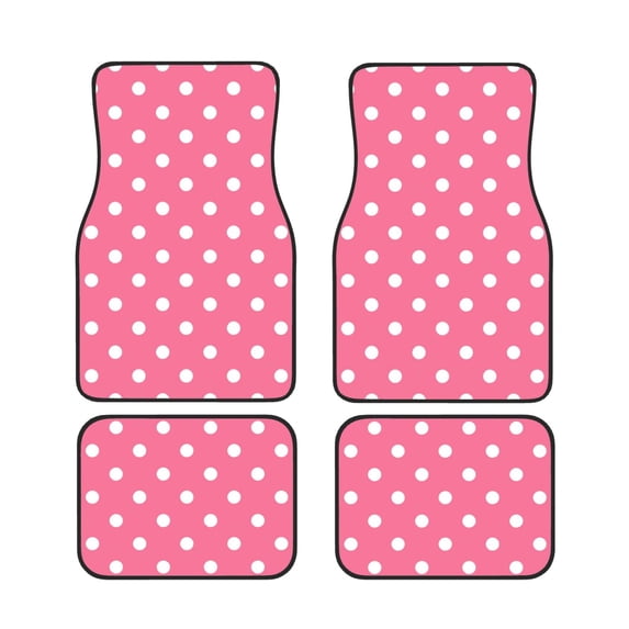 Xecao Dots On Rose Red Background Print Car Foot Mat Set of 4 Pieces Neoprene All-Weather Dust-Proof Stain-resistantCar Interior Decorative mats Non-Slip Mats