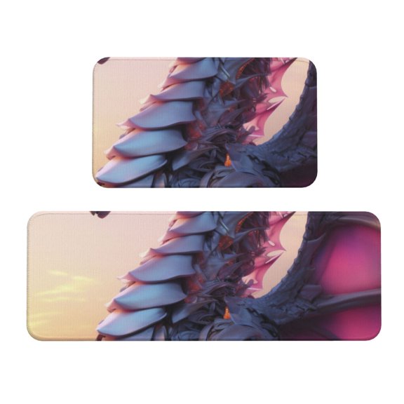 Xecao Dragon Patten Kitchen Rugs and Mats Sets,2 Pieces Non-Slip Washable Rugs, Kitchen Mat for Floor,Suit for Kitchen Decor and Accessories