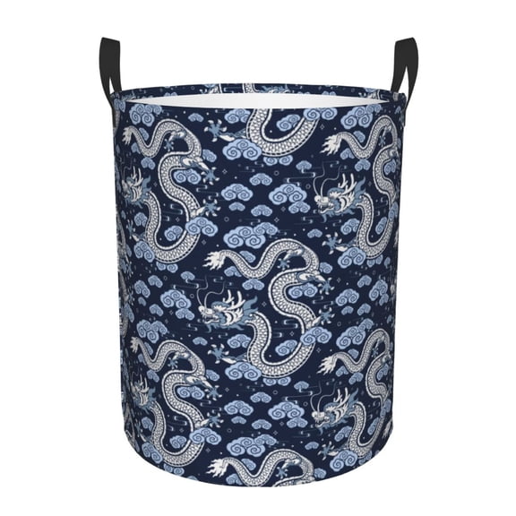 Xecao Dragon Print Laundry Hamper Basket,designed for Blanket Storage and Nursery Clothes in the Bedroom