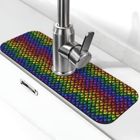 Xecao Dragon Scales for Kitchen Sink Splash Guard Faucet Mat , Faucet Guard & Draining mat, (15" X 5.5" )