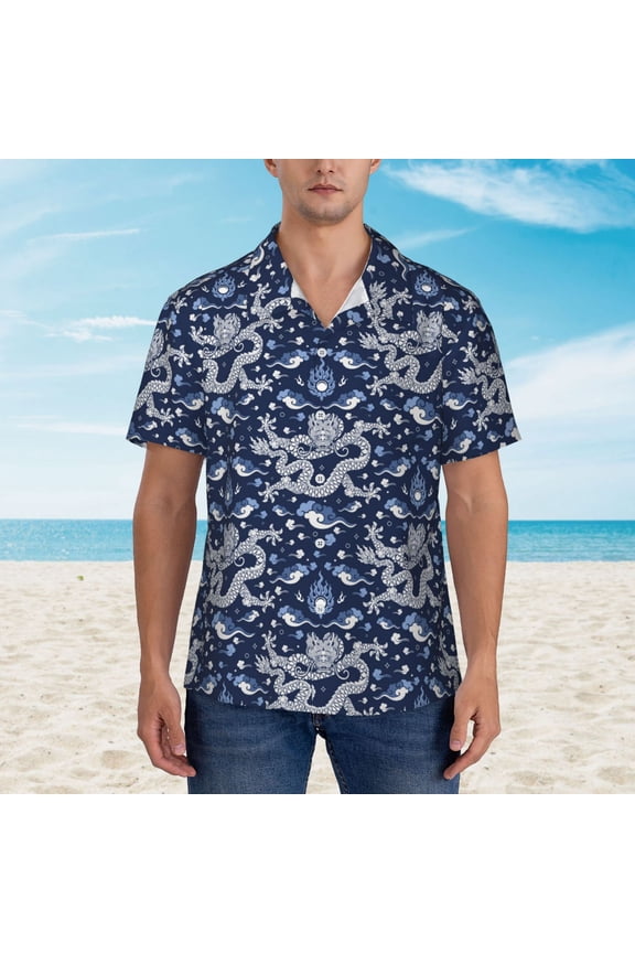 Dragon print Hawaiian shirt - a stylish short-sleeve button-down for men, perfect for casual beach and tropical outings.
