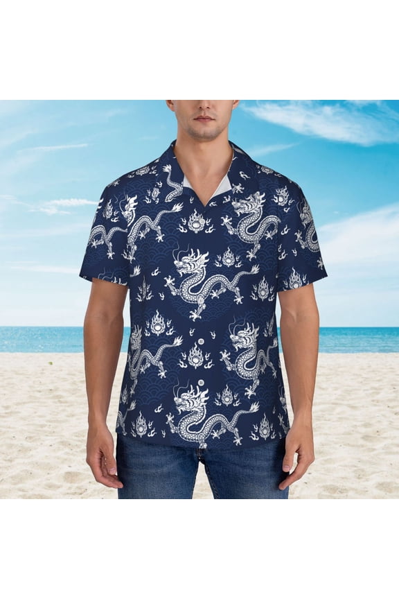 Dragon print Hawaiian shirt - a stylish short-sleeve button-down for men, perfect for casual beach and tropical outings.