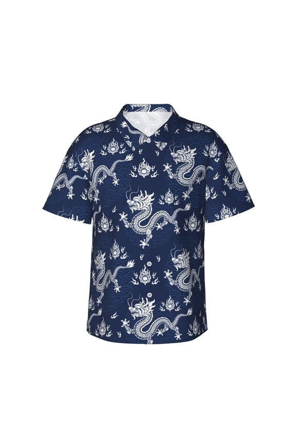 Dragon print Hawaiian shirt - a stylish short-sleeve button-down for men, perfect for casual beach and tropical outings.