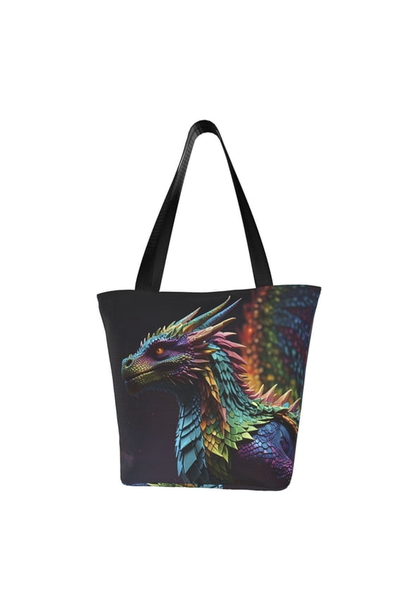 Dragon with Colorful Tail for Tote Bag for Women -Tote Shoulder Bag with A Little Pocket Inside, Perfect for Travel and Work.