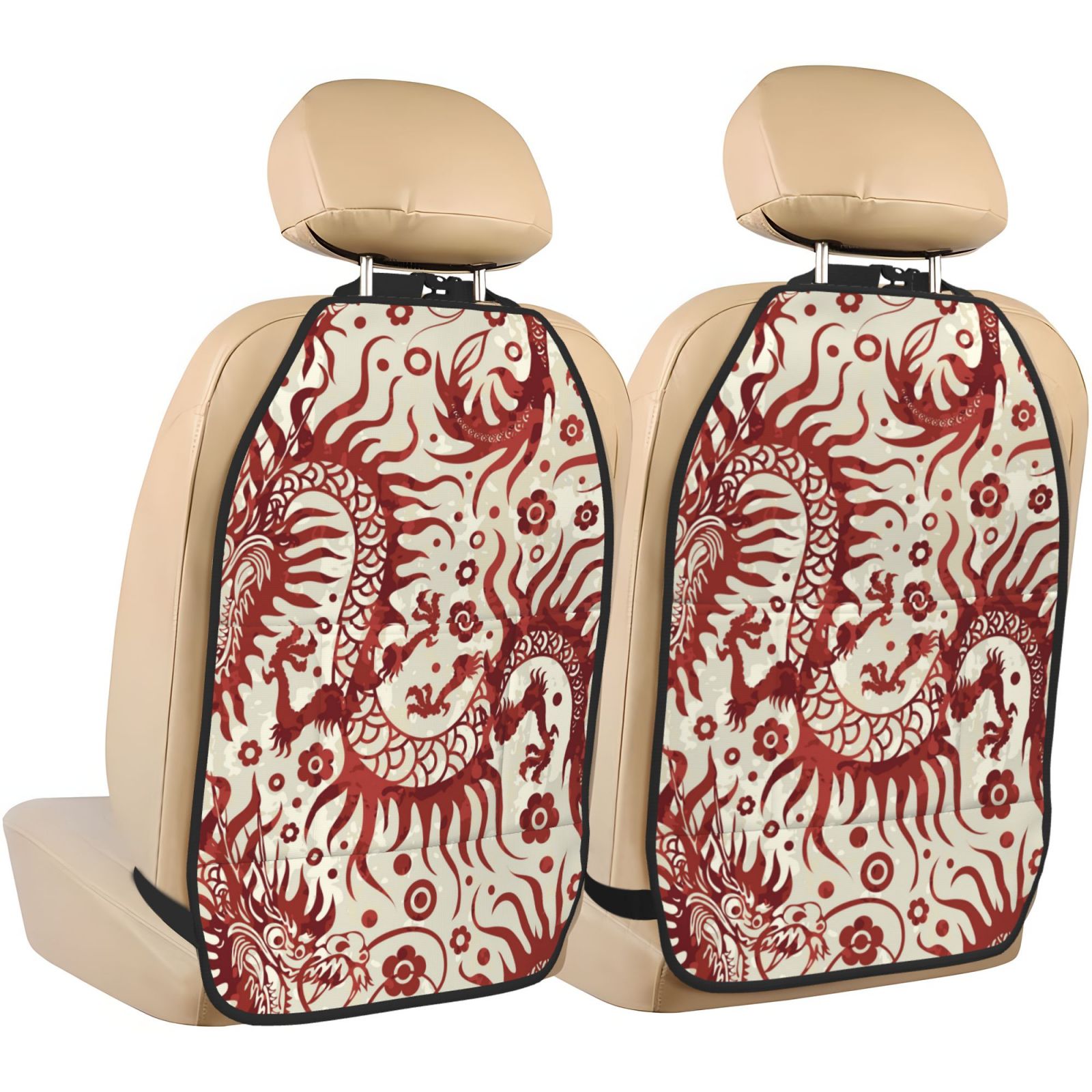 Xecao Dragons1 Pattern Car Seat Back Protector 2 Pack Large Capacity Pocket, Kick Mats Back Seat Protector