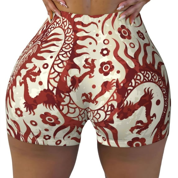 Xecao Dragons1 Print Workout Shorts for Women Soft Smooth Gym Yoga Scrunch Active Tennis Workout Running Shorts