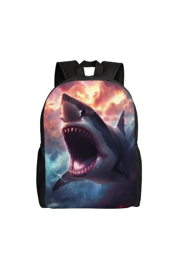 Dramatic Shark Attack Print School Backpack with Laptop Compartment Small Travel Laptop Backpack for Women Men Waterproof College Backpack Simple School Bag