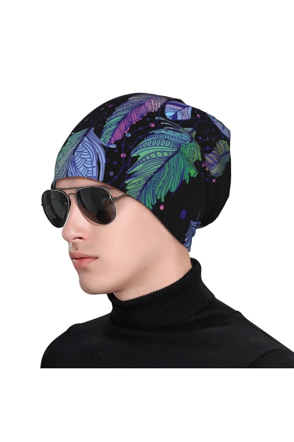 Dreamcatcher With Colorful Feathers Print Beanie Knitted Hat for Men Women, Winter Fashion Knit Cuffed Caps Unisex
