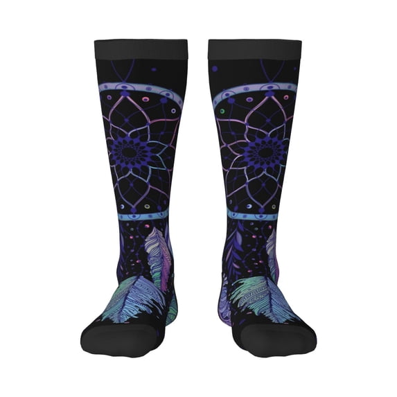 Xecao Dreamcatcher With Colorful Feathers Print Compression Socks for Both Men And Women for Running, Travel, Flight, Nurse