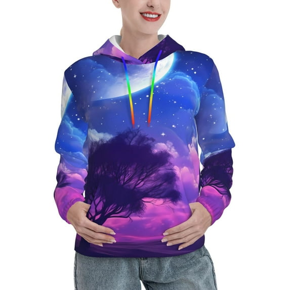 Xecao Dreamy Colorful Starry Sky Pattern Hoodies for Women Sweatshirts Long Sleeve Sweatshirts Pullover Outfits with Pocket-Medium
