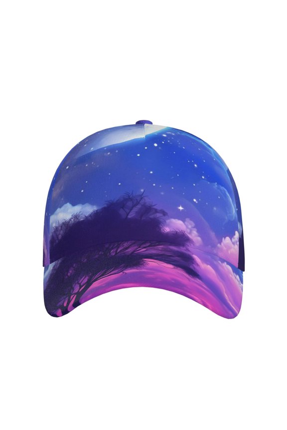 Dreamy Colorful Starry Sky for Baseball Cap: Unisex, crafted from classic polyester twill fabric, featuring a soft unconstructed design