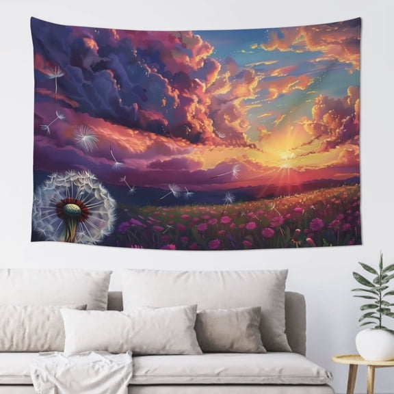 Xecao Dreamy Dandelion Sunset Print Tapestry, Wall Hanging Room Funny Decor, Backdrop Room Decor for Bedroom Living Room dormitory