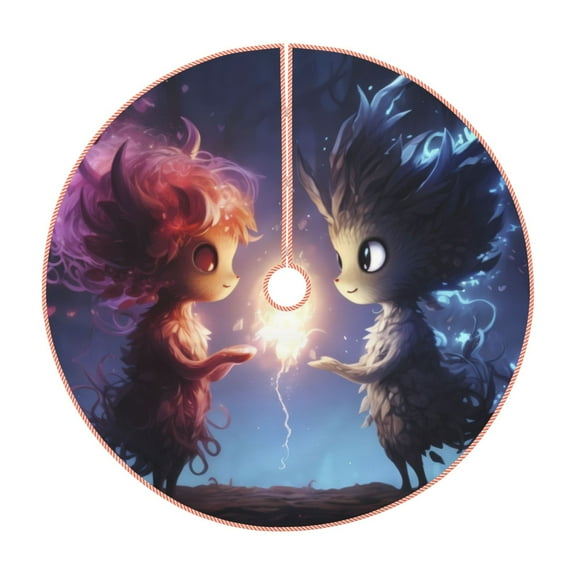 Xecao Dreamy Forest Elf Pattern Christmas Tree Skirt Holiday Part Decorations for Christmas Tree, Farmhouse Christmas Decor Xmas Holiday Home Party Decorations-30"