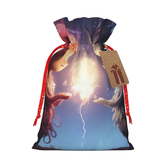 Xecao Dreamy Forest Elf Print Burlap Gift Bags with Drawstring and Gift Tags, Gift Bags, Burlap Bags, Jute Bags for Party, Christmas, DIY Craft Bags-Small