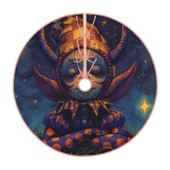 Xecao Dreamy Jester Under Stars Pattern Christmas Tree Skirt Round Xmas Tree Mat Base Cover for Holiday Home Decorations-30"