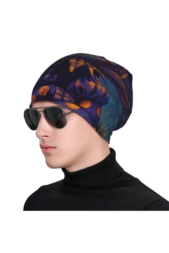 Dreamy Jester Under Stars Print Beanie Knitted Hat for Men Women, Winter Fashion Knit Cuffed Caps Unisex