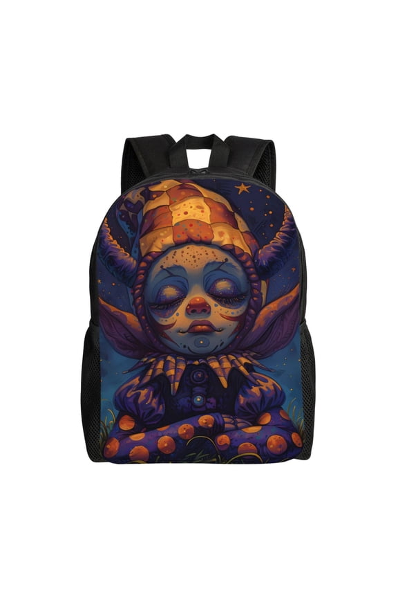 Dreamy Jester Under Stars Print School Backpack with Laptop Compartment Small Travel Laptop Backpack for Women Men Waterproof College Backpack Simple School Bag