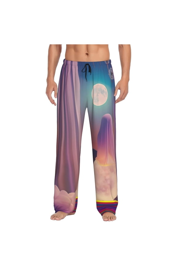 Dreamy Moonlit Window Print Men's Straight Lounge Pajama Pants - The Ultimate in Comfortable Sleepwear-Medium