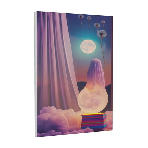 Xecao Dreamy Moonlit Window for Ready-to-Hang Canvas Art 12x16 Inches - Waterproof HD Print Solid Wood Frame for Gifting,Vertical