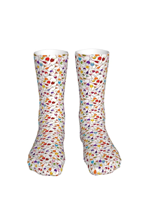 Drink And Cocktail Glasses Print Fashion No Heel Casual Crew Socks Cushioned Breathable for Men Women - Moisture wicking,Not easy to fade Suitable for daily